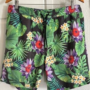 Men's Blue Crown Tropical Floral Swim Trunks size XL